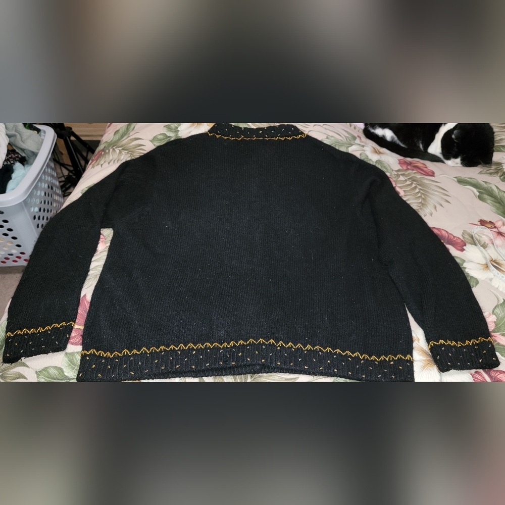 #017 Karen Scott- Black Sequined Front Button-up Sweater Cardigan- Sz. XL - Picture 3 of 14